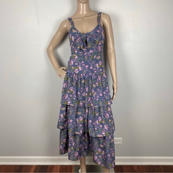 NEW LIKELY FLORAL PRINT TIERED MIDI DRESS - Picture 2 of 9